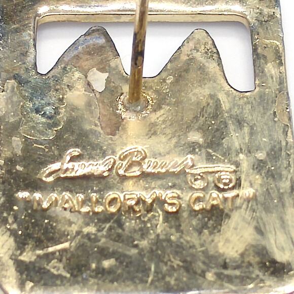 Vintage Laurel Burch "Mallory's Cat" Post Earrings, Gold Plated, Cloisonne - Picture 7 of 10